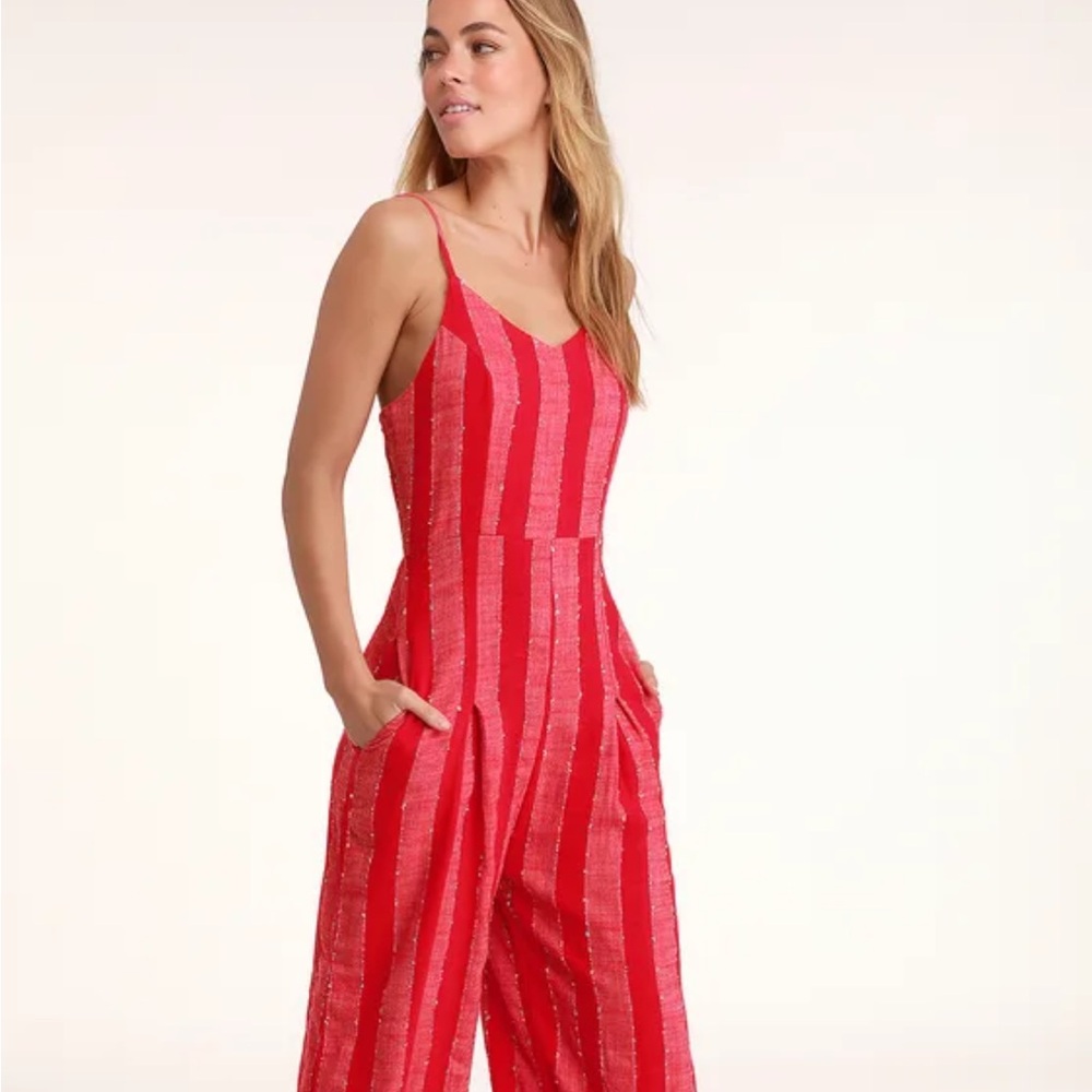 Lulus Karol Red Striped Sleeveless Culotte Jumpsuit - NWT